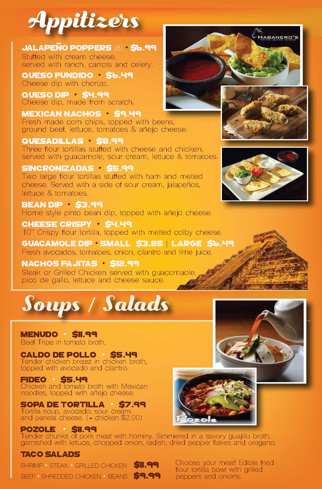 Menu HABANERO S MEXICAN GRILL CANTINA