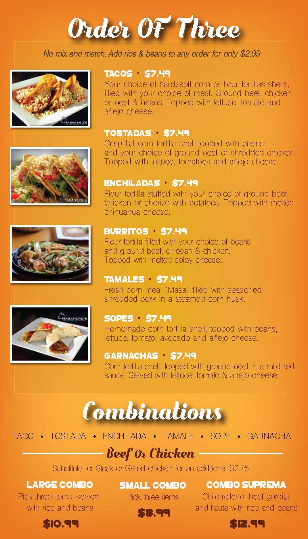Menu HABANERO S MEXICAN GRILL CANTINA